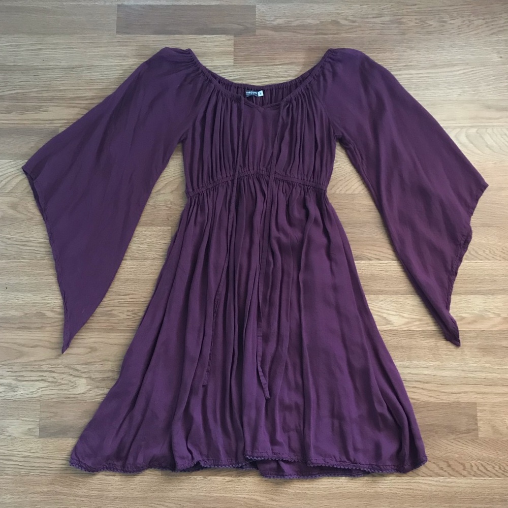 Purple Boho Dress with Bell Sleeves